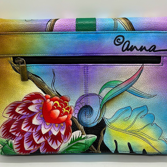 Anuschka Anna Vividly Colorful Hand Painted Floral Shoulder Bag Purse 🌺🌺 - Picture 5 of 7